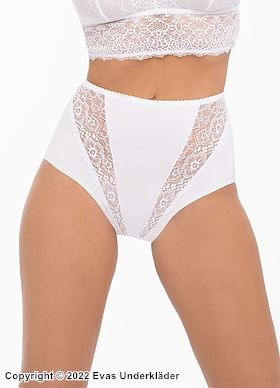 Romantic high waist panties, smooth and comfortable fabric, lace inlays, flowers